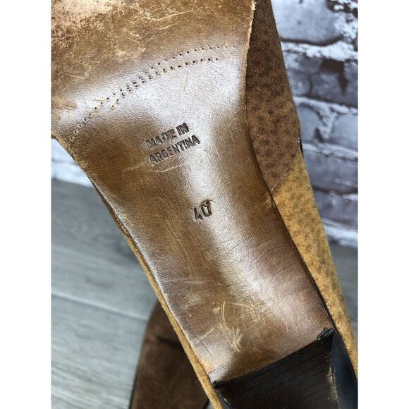 CHIARINI Tan Brown Green Suede Leather Double Sided Zipper Heel Booties Women 40 - Picture 13 of 16